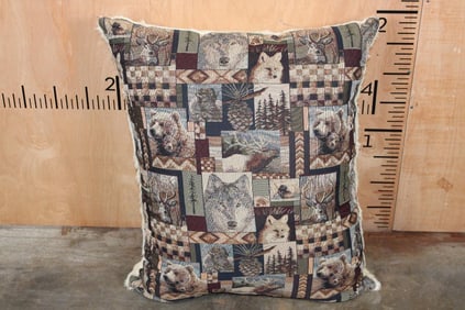 Big Peter's Cabin Fabric and White FALLOW DEER Hide PILLOW