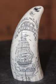 "Ship Mercury" Scrimshawed Reproduction WHALE TOOTH