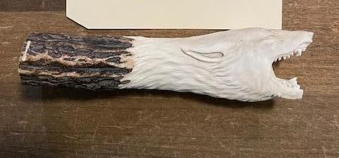 Hand-carved STAG ANTLER Handle of a WOLF HEAD
