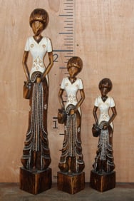 (3) Hand-carved and Hand-painted African Woman Statues (ONE$)