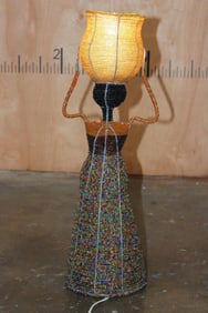Beaded Sculptural African Woman Lamp