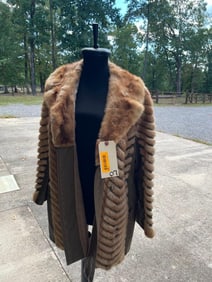 MINK and Leather FUR COAT with a Chevron Pattern