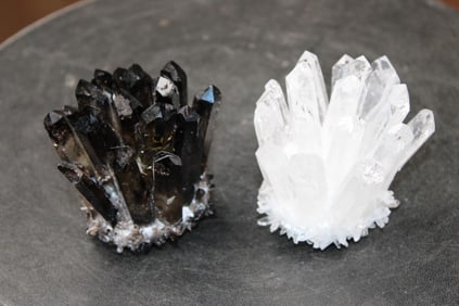 (1) Natural Smokey Black QUARTZ Crystal Cluster and (1) Clear QUARTZ Crystal Cluster (ONE$)