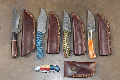 (5) Damascus Steel Fixed Blade KNIVES and (1) Pocket KNIFE (ONE$)