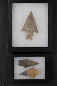 (3) Prehistoric Stemmed-Bifurcated Spear Points or Arrowheads (ONE$)