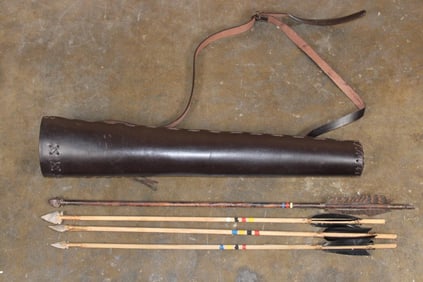 Contemporary Leather QUIVER and (4) Wood ARROWS (ONE$)