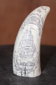 Scrimshawed "Ship Mercury" Reproduction WHALE TOOTH