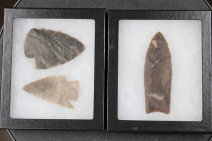 (3) Prehistoric Native American Spear Arrowheads or Projectile Points (ONE$)