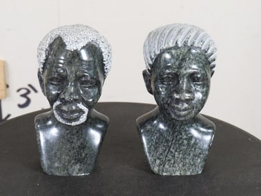 (2) Miniature Stone BUSTS of an African Man and Woman (ONE$)