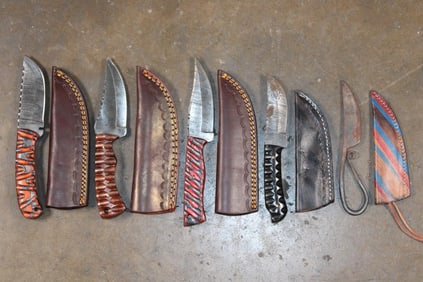 (4) Fixed Blade Damascus Steel KNIVES and (1) VIKING Dining KNIFE (ONE$)