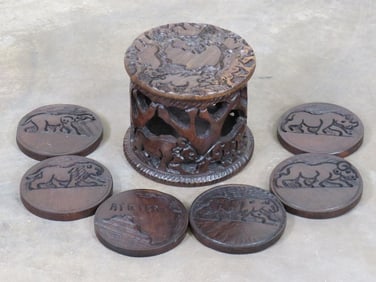 Set of 6 Hand-made African "BIG 5" Ebony Wood COASTERS