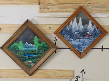 (2) Hand-Painted Mirrors of Landscapes by the Artist William J. Clemons (ONE$)