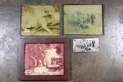 (4) Antique Hunting PHOTOGRAPHS, 2 with Glass Printing Plates (ONE$)