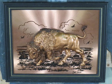 Vintage 3D Copper Art-BISON or BUFFALO Signed by John Louw