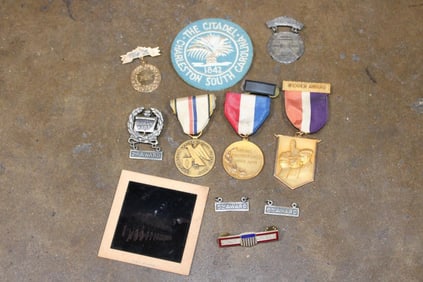 (6) U.S. Army Medals, (2) Misc. Pins, (1) Military Academy Photo Negative, (1) Citadel South