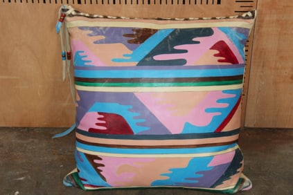 Hand-painted Decorative Leather PILLOW signed by BV. Goering