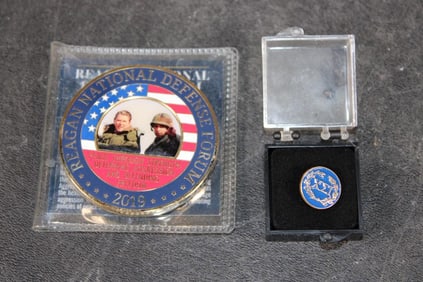(1) 2019 Reagan National Defense Forum Medallion and (1) XEI Fraternity Lapel Pin (ONE$)