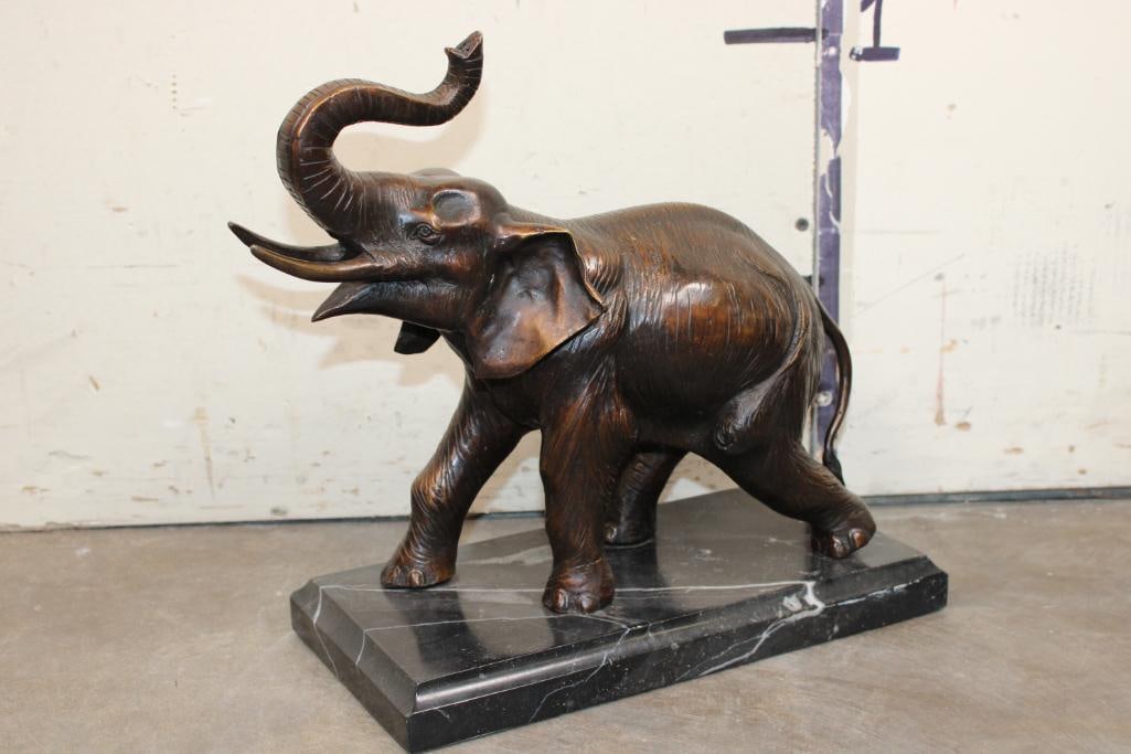 Elephant Walking BRONZE Sculpture on a MARBLE Base. Weight: 16 lbs (1 of 9)
