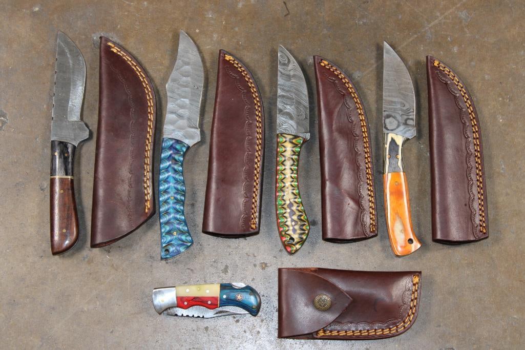 (5) Damascus Steel Fixed Blade KNIVES and (1) Pocket KNIFE (ONE$) (1 of 7)