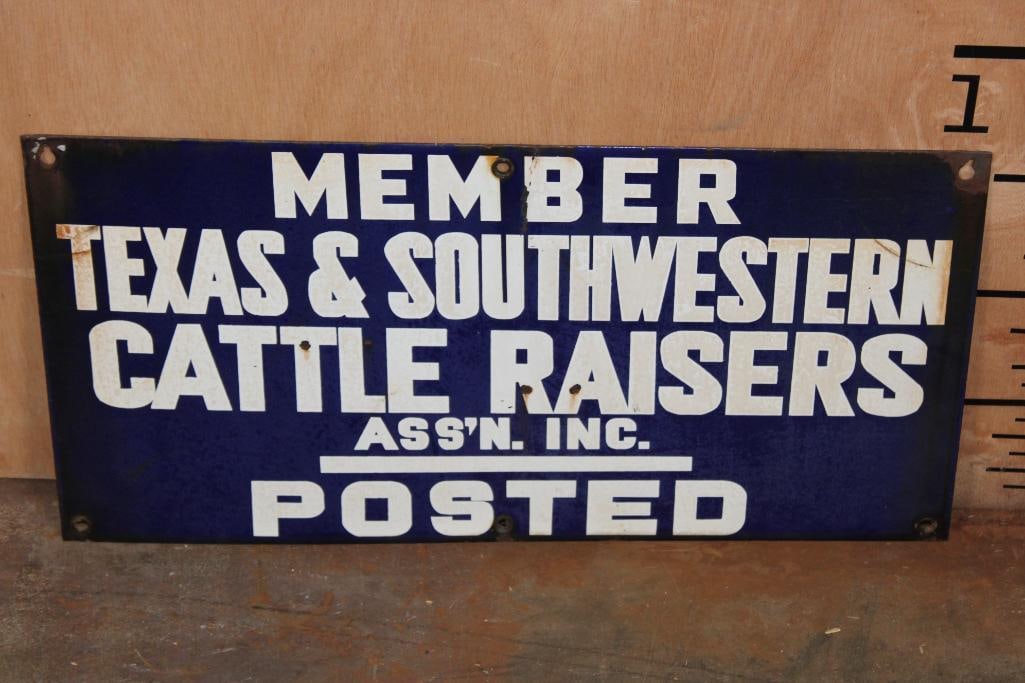 Antique "Texas and Southwestern Cattle Raisers" Porcelain SIGN (1 of 5)