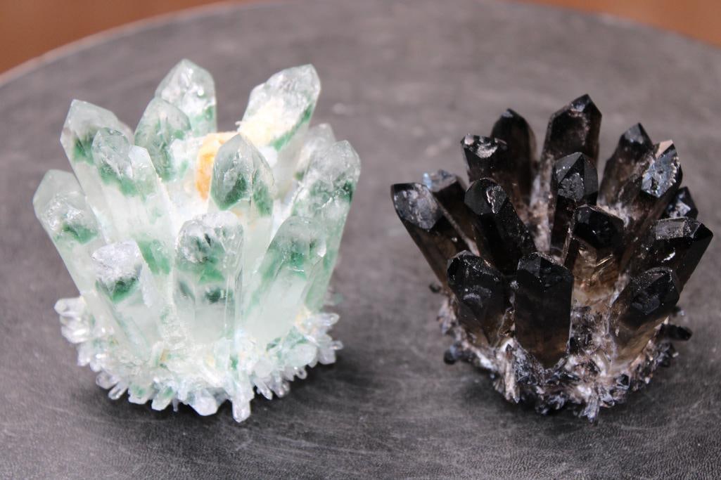 (1) Natural GREEN PHANTOM QUARTZ Cluster and (1) Black SMOKEY QUARTZ Cluster (ONE$) (1 of 9)