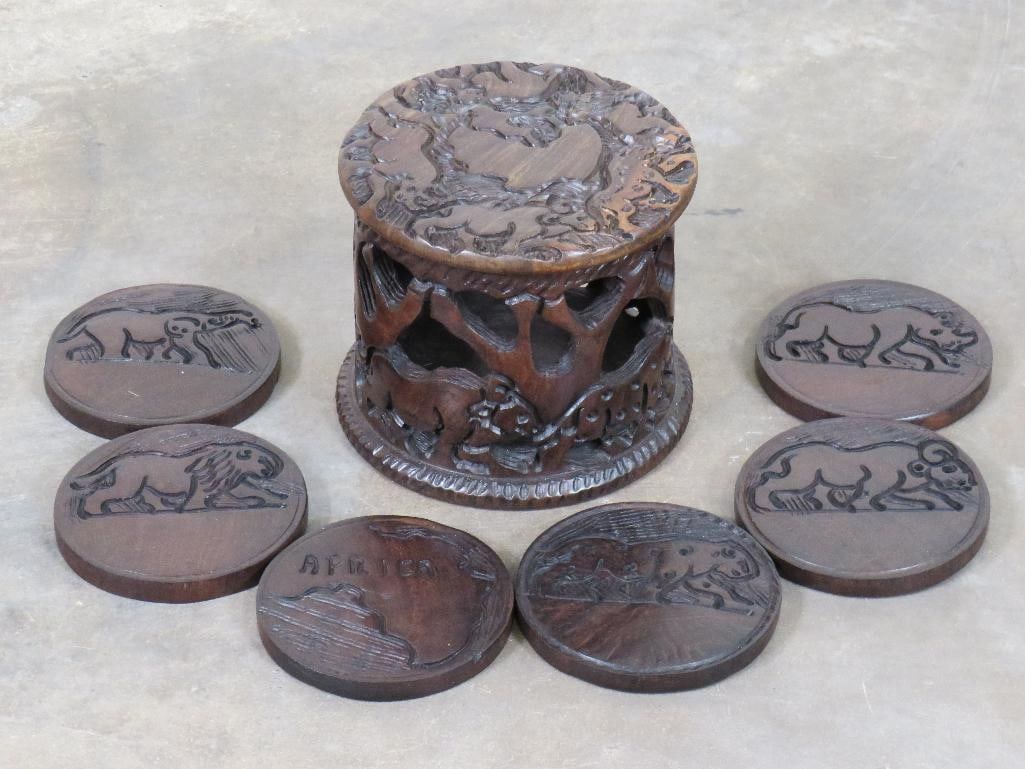 Set of 6 Hand-made African "BIG 5" Ebony Wood COASTERS (1 of 11)