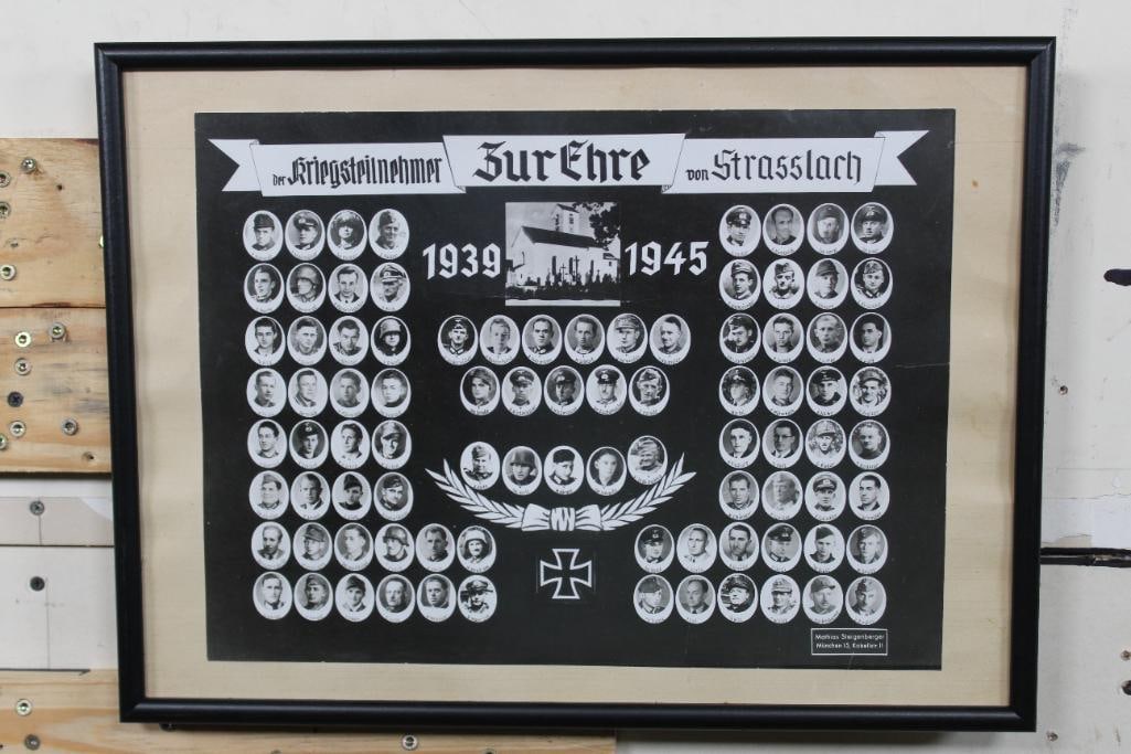 1939-1945 WW2 Participants from Strasslach College in a Frame: Commemorative photos of Strasslach students in the war. "Der Kriegsteilnehmer BurEhre Von Strasslach 1939-1945". The photographs were taken by the Mathias Steigenberger photo house in Munich