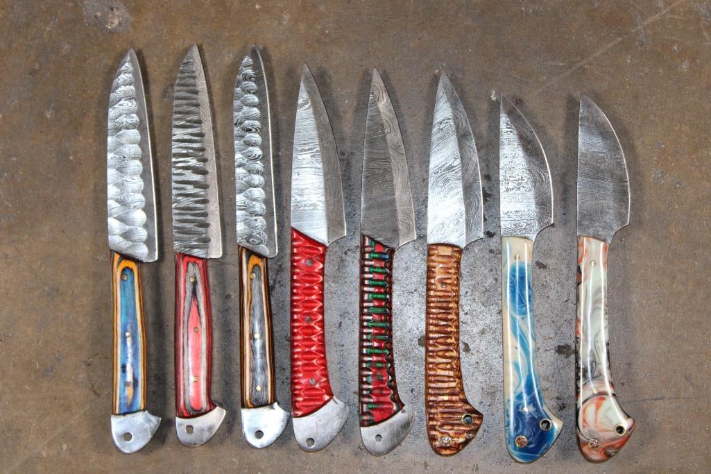 (8) Fixed Blade Damascus Steel KNIVES (ONE$) (1 of 4)