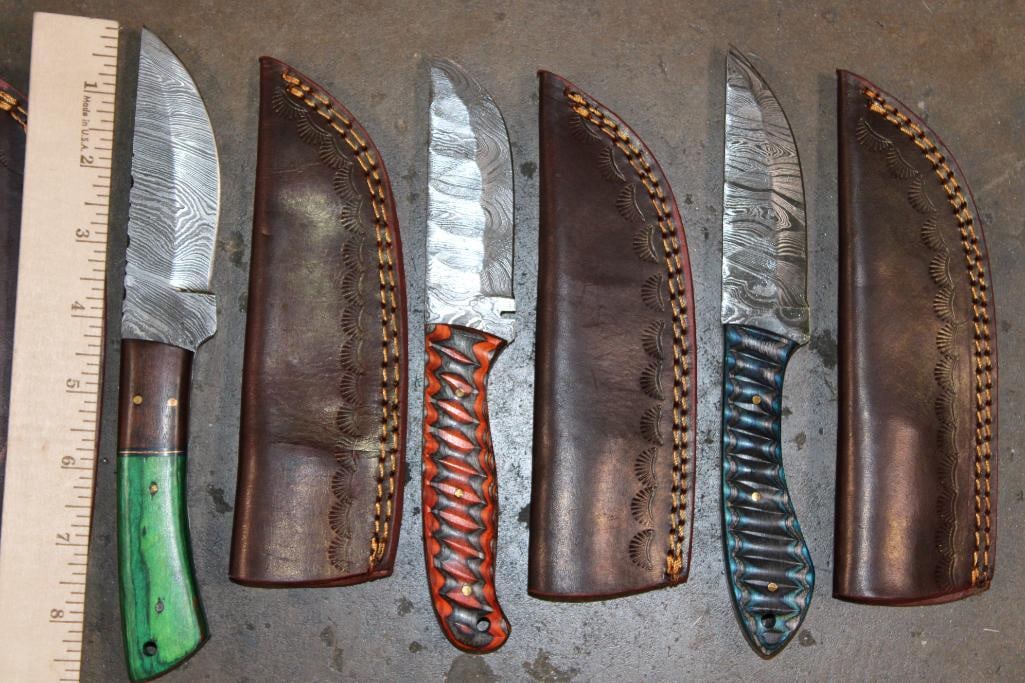 (5) *Brand New* Damascus Fixed Blade KNIVES with Leather Sheaths - 4