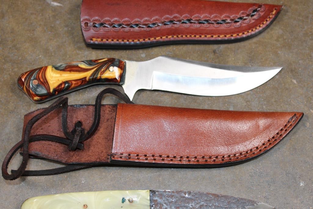 (3) Hand-made KNIVES with Matching Leather Sheaths - 4