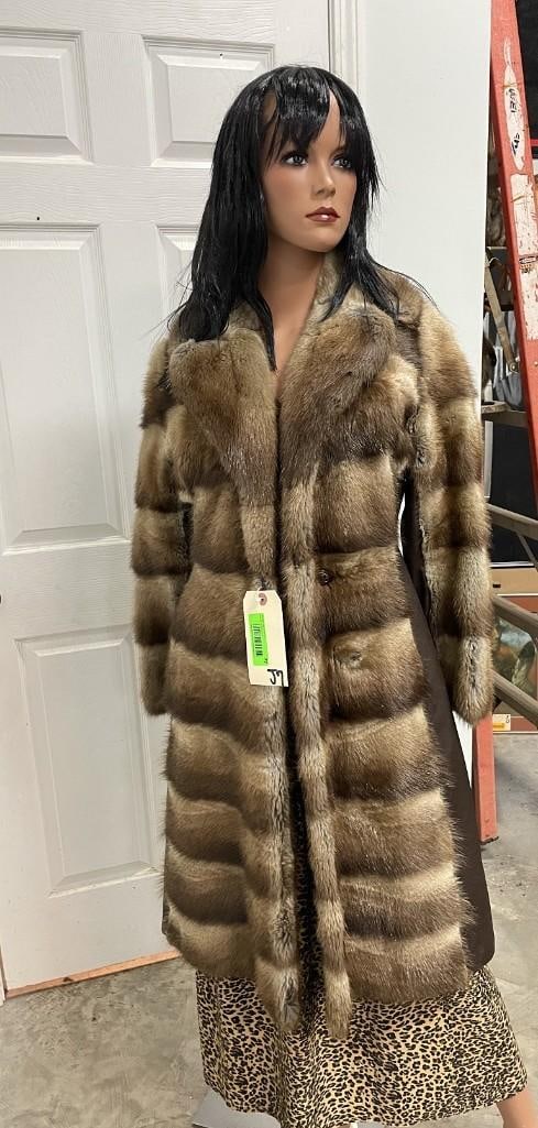 Natural MUSKRAT and LEATHER Patchwork Fur Coat (1 of 5)