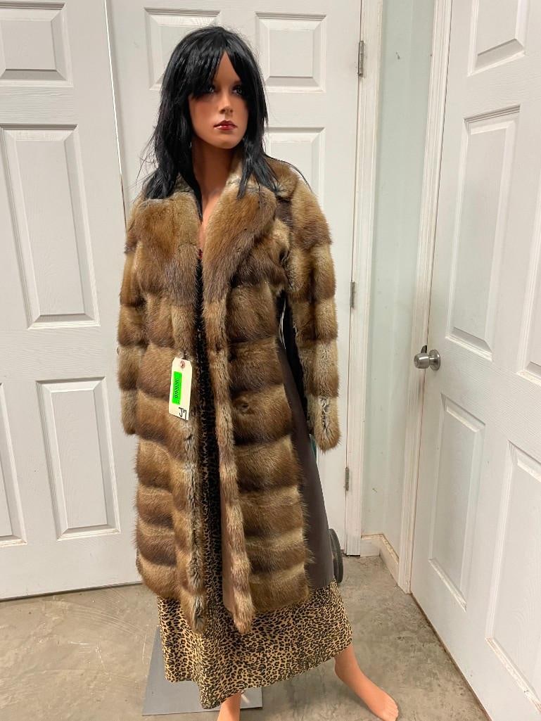 Natural MUSKRAT and LEATHER Patchwork Fur Coat - 2