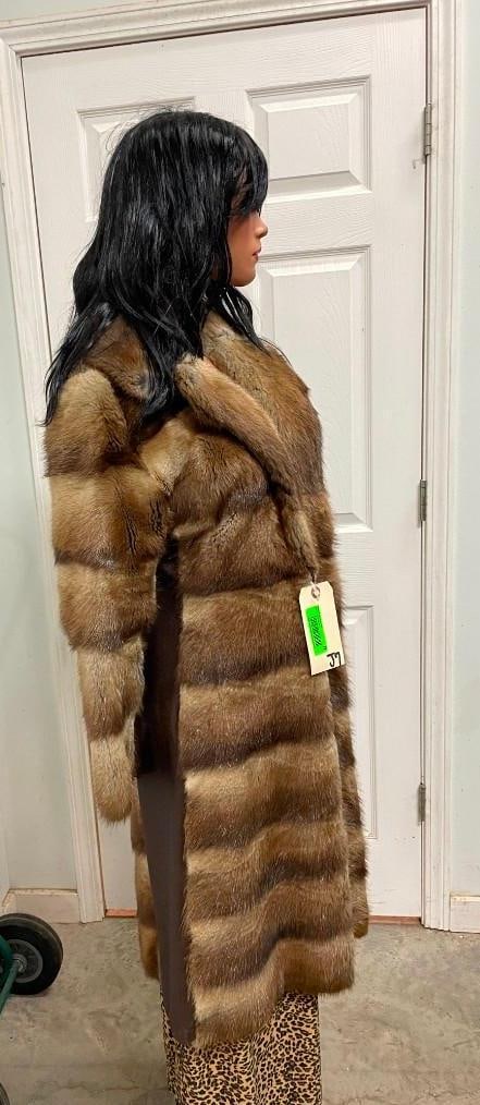 Natural MUSKRAT and LEATHER Patchwork Fur Coat - 3