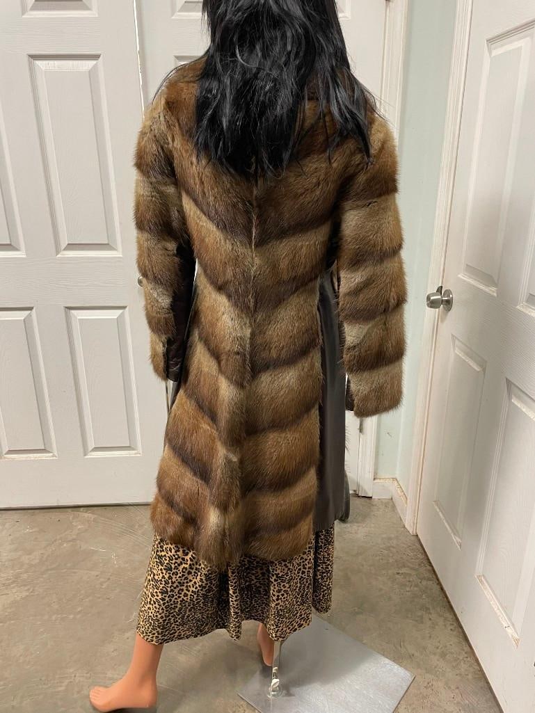 Natural MUSKRAT and LEATHER Patchwork Fur Coat - 5