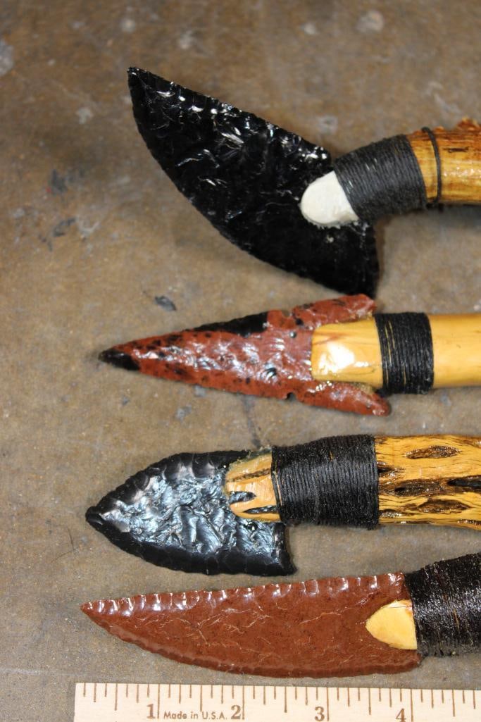 (4) Hand-made and Hand Knapped Glass Blade Knives - 2