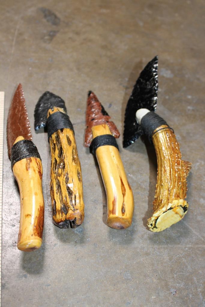(4) Hand-made and Hand Knapped Glass Blade Knives - 3