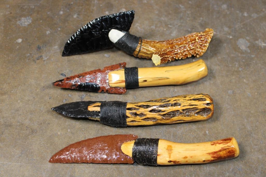 (4) Hand-made and Hand Knapped Glass Blade Knives - 4