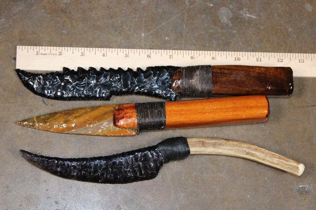 (3) Hand-made and Hand Knapped Glass Blade KNIVES (1 of 3)