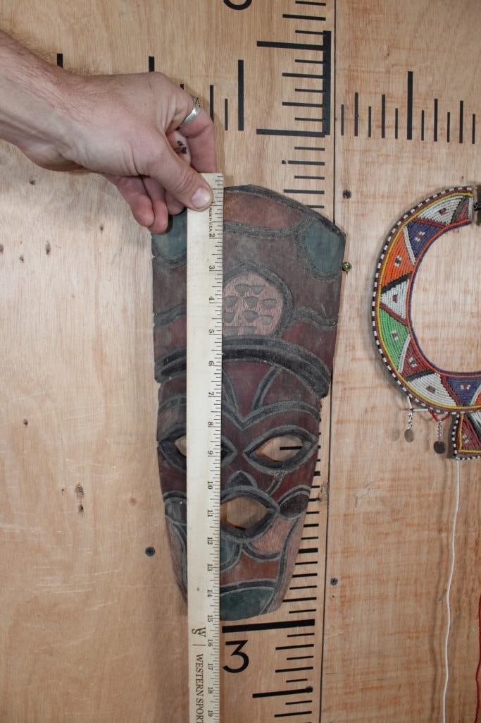 (1) Hand-carved Wood African MASK and (1) Beaded MAASAI Wedding Collar - 3