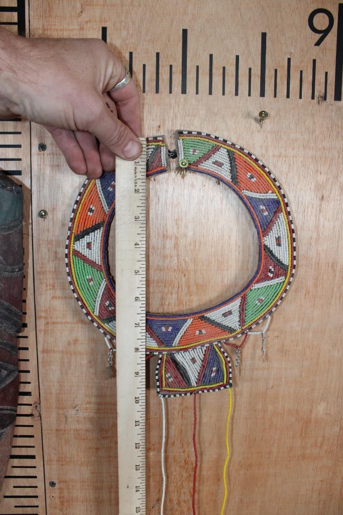 (1) Hand-carved Wood African MASK and (1) Beaded MAASAI Wedding Collar - 7