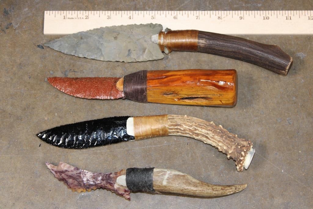 (4) Hand-made and Hand Knapped Glass and Stone Blade KNIVES (1 of 3)