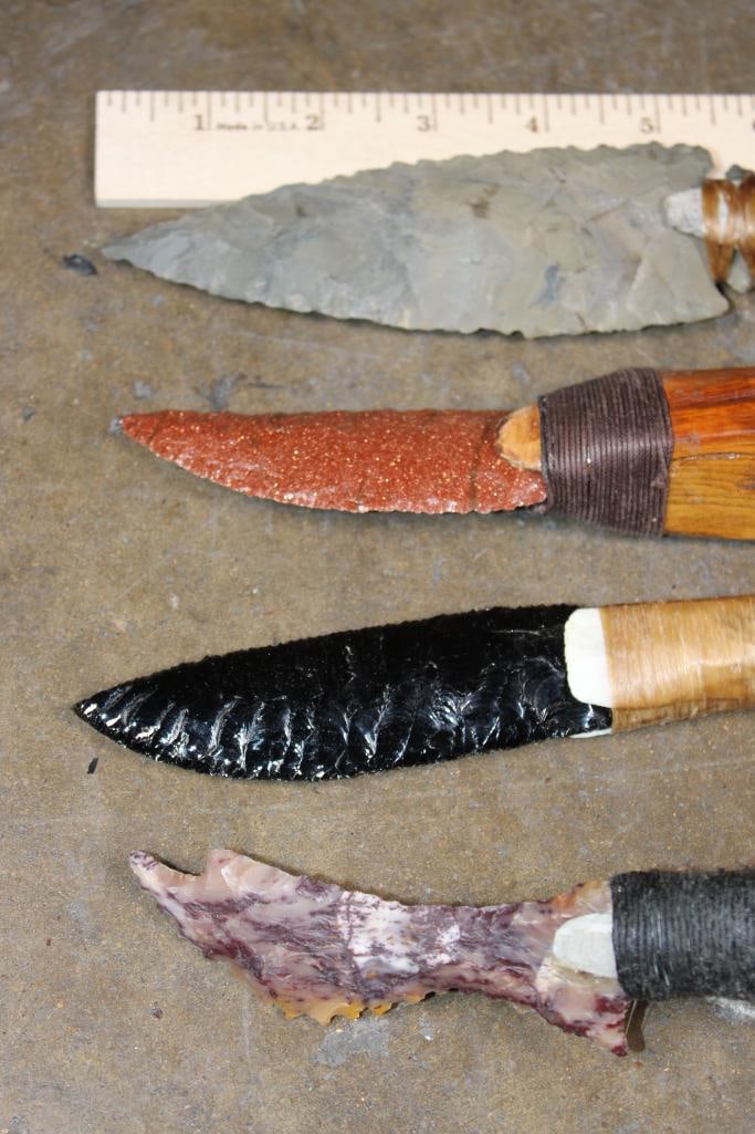 (4) Hand-made and Hand Knapped Glass and Stone Blade KNIVES - 2