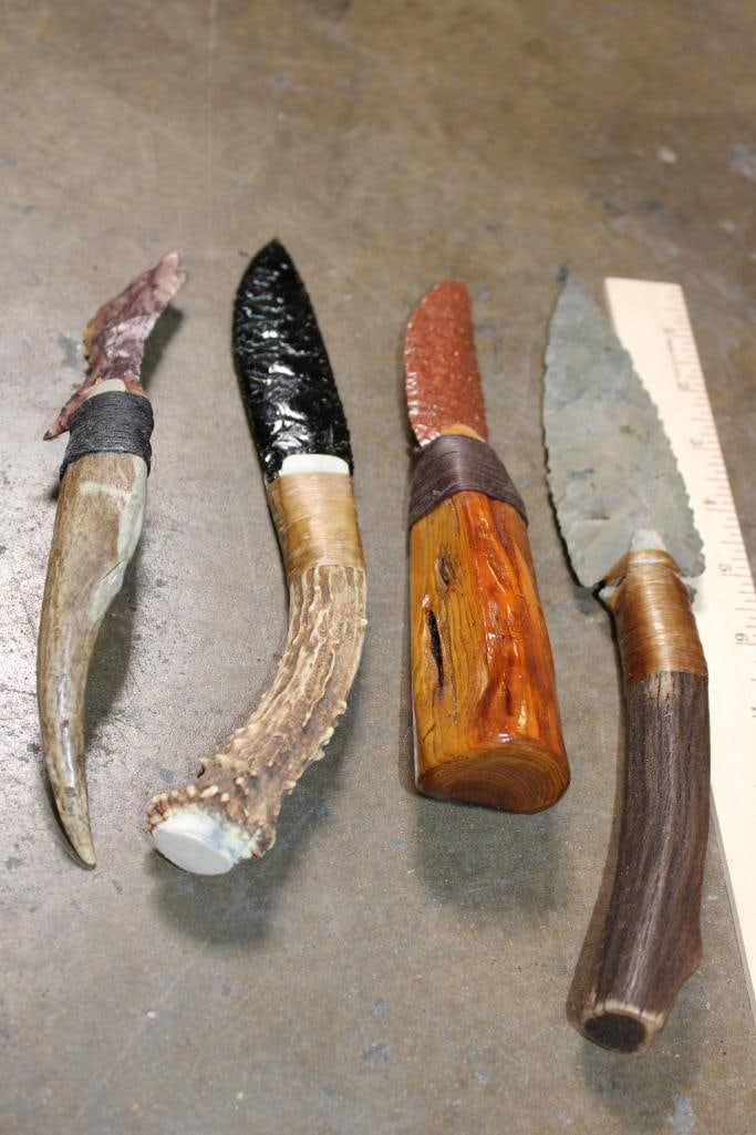 (4) Hand-made and Hand Knapped Glass and Stone Blade KNIVES - 3