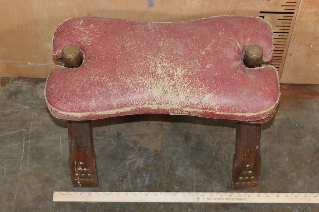Antique CAMEL SADDLE with Wood and Brass Accents - 3