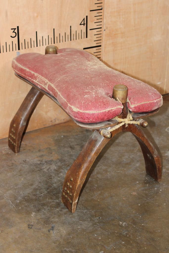 Antique CAMEL SADDLE with Wood and Brass Accents - 5