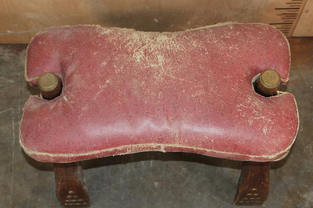 Antique CAMEL SADDLE with Wood and Brass Accents - 7