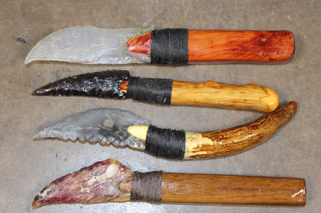 (4) Hand-made and Hand Knapped Glass and Stone Blade KNIVES (1 of 4)