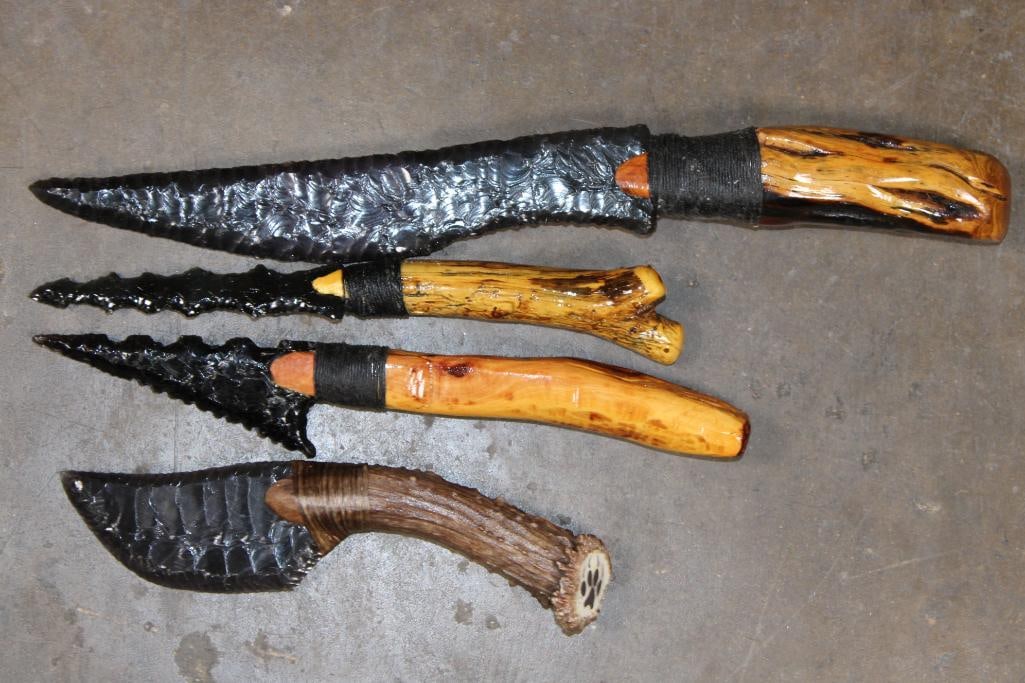 (4) Hand-made and Hand Knapped Glass Blade KNIVES (1 of 5)