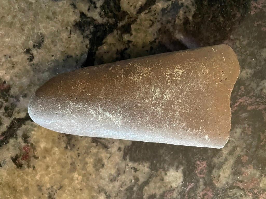 (2) Very Old Primitive STONE AXE Heads and (1) Hammerstone or Grinding Stone - 5