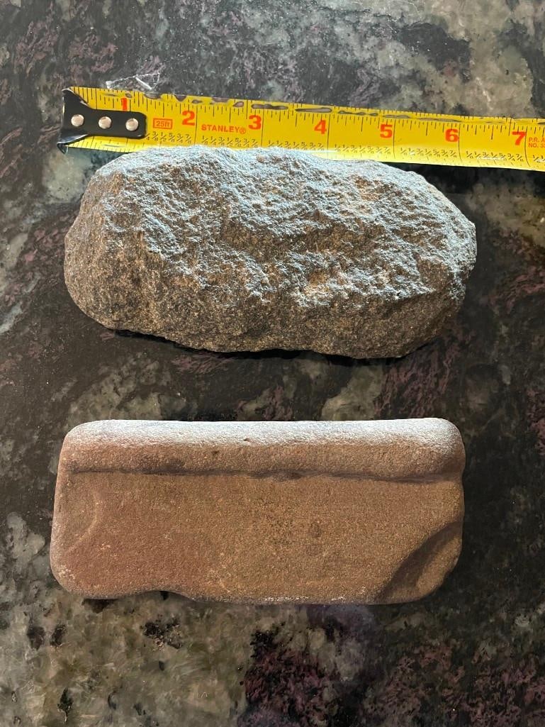 (2) Very Old Primitive Stone Scrapes: 2 Very Old Primitive Stone Scrapes. They measure 5.5" to 6" Long and 2.5" to 3" Wide. They were discovered in Ohio. NATIVE AMERICAN ARTIFACTS 